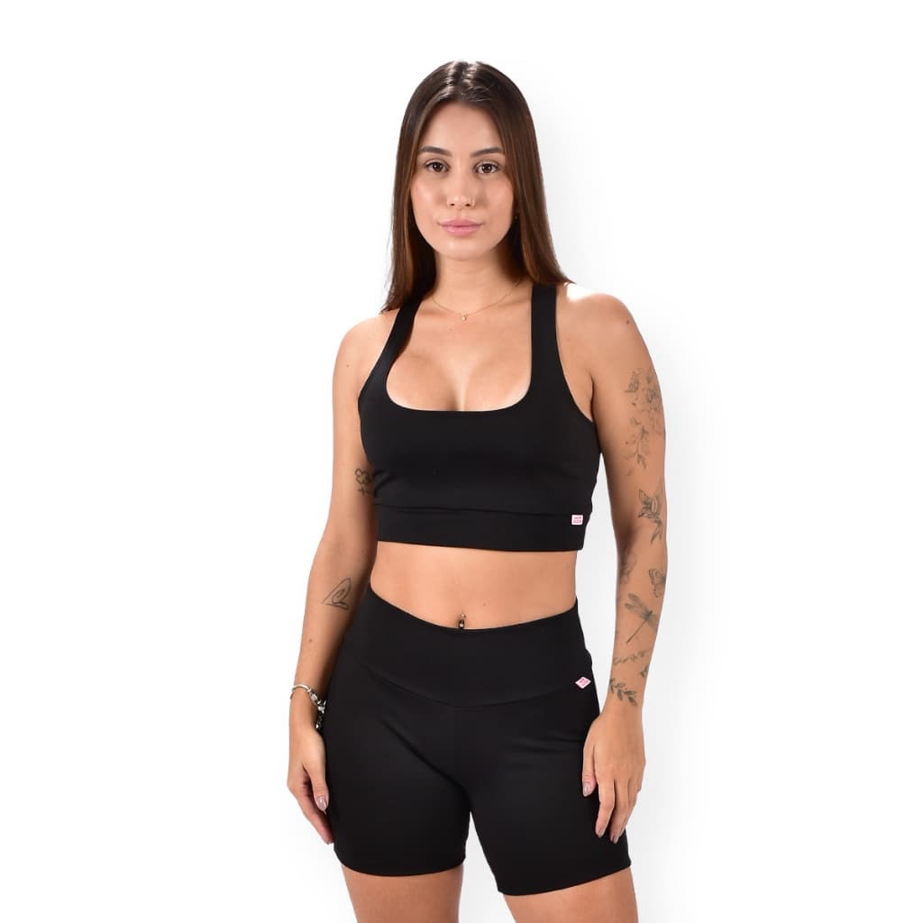 Conjunto de Academia Suplex Feminino Shorts Meia Coxa Cintura Alta Top Nadador Fitness Zero Transparência