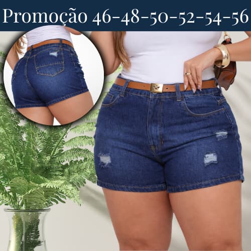 Short Plus Size com Cinto Modelagem Empina Bumbum Cintura Alta Modeladora com Detlhes Tendencia