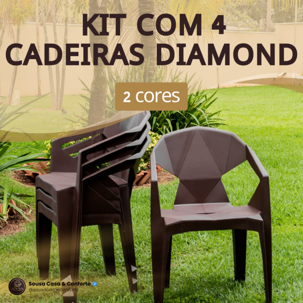 Kit 4 Poltrona Reforçada Diamond Empilhável Escritório Varanda Piscina Salão Jardim Lazer Casa
