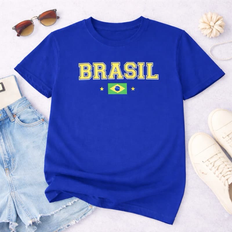 Camiseta T-Shirt Feminina Bandeira do Brasil Estilosa Confortável Perfeita para Copa
