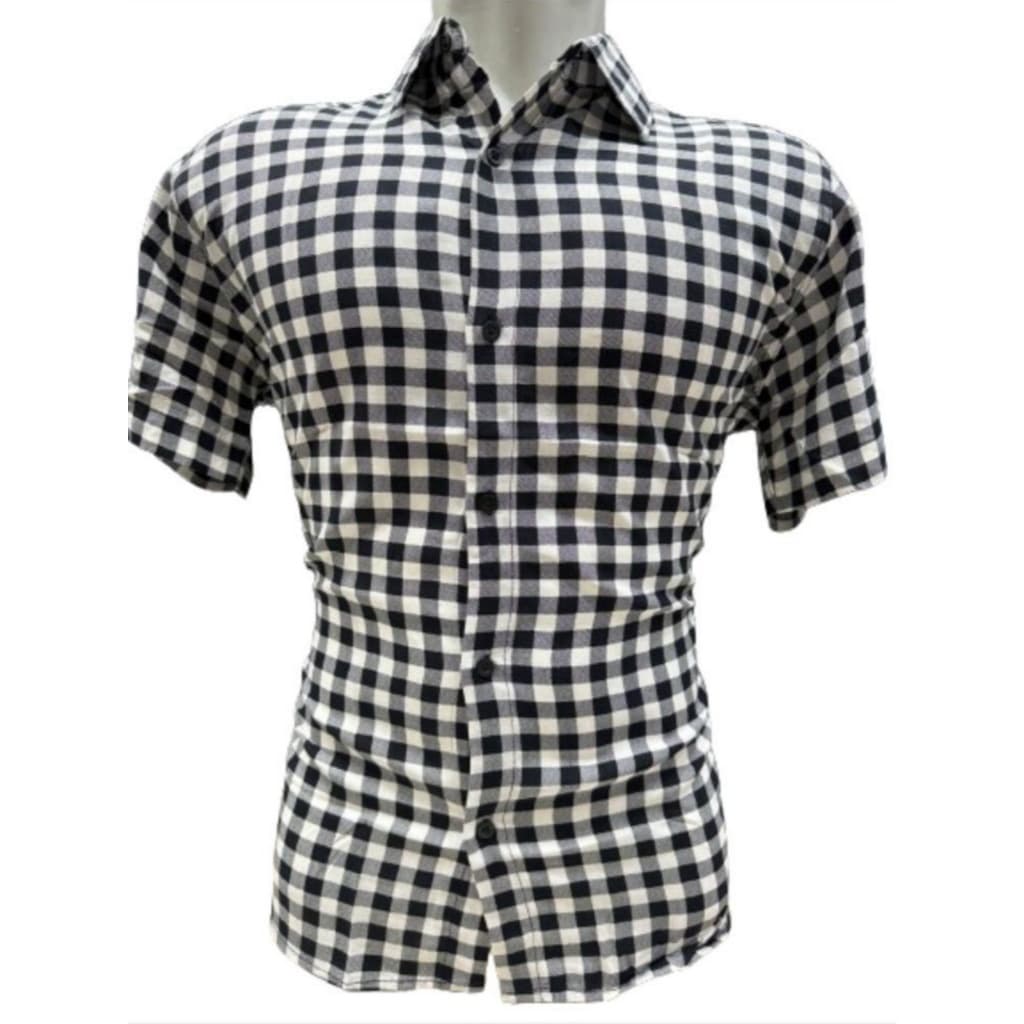 Camisa xadrez masculina casual slim fit manga curta com bolsos Importada