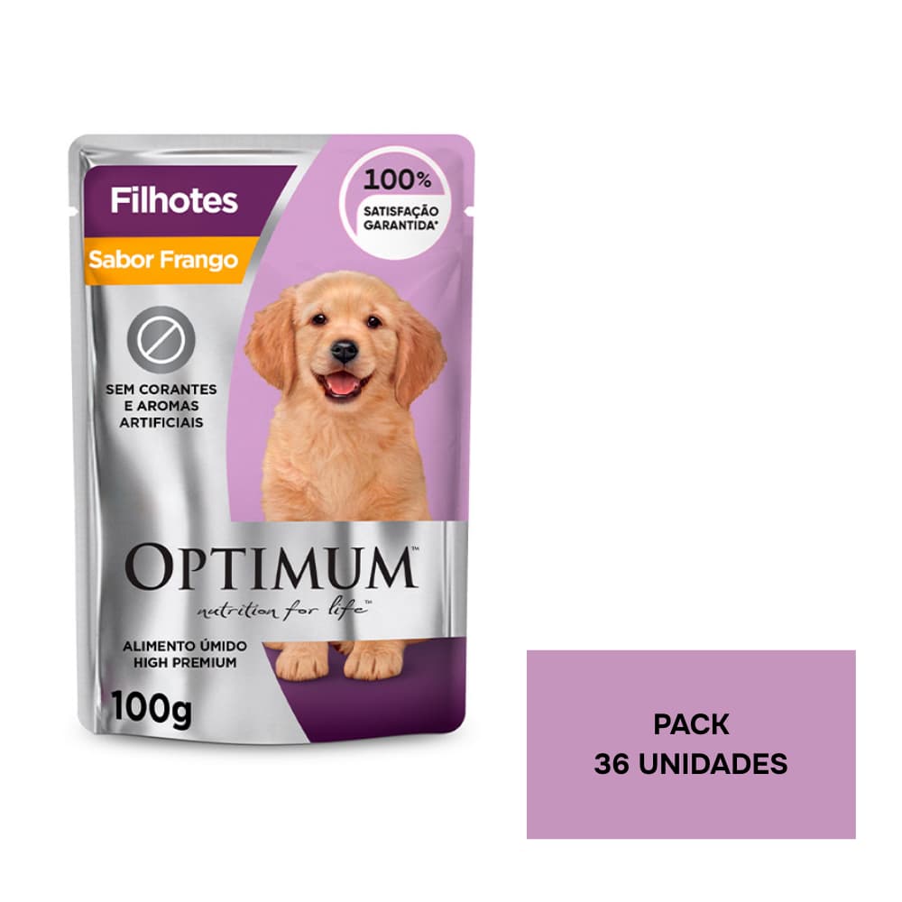 Kit Ração Úmida Optimum Sachê para Cães Filhotes Frango 36 Unidades
