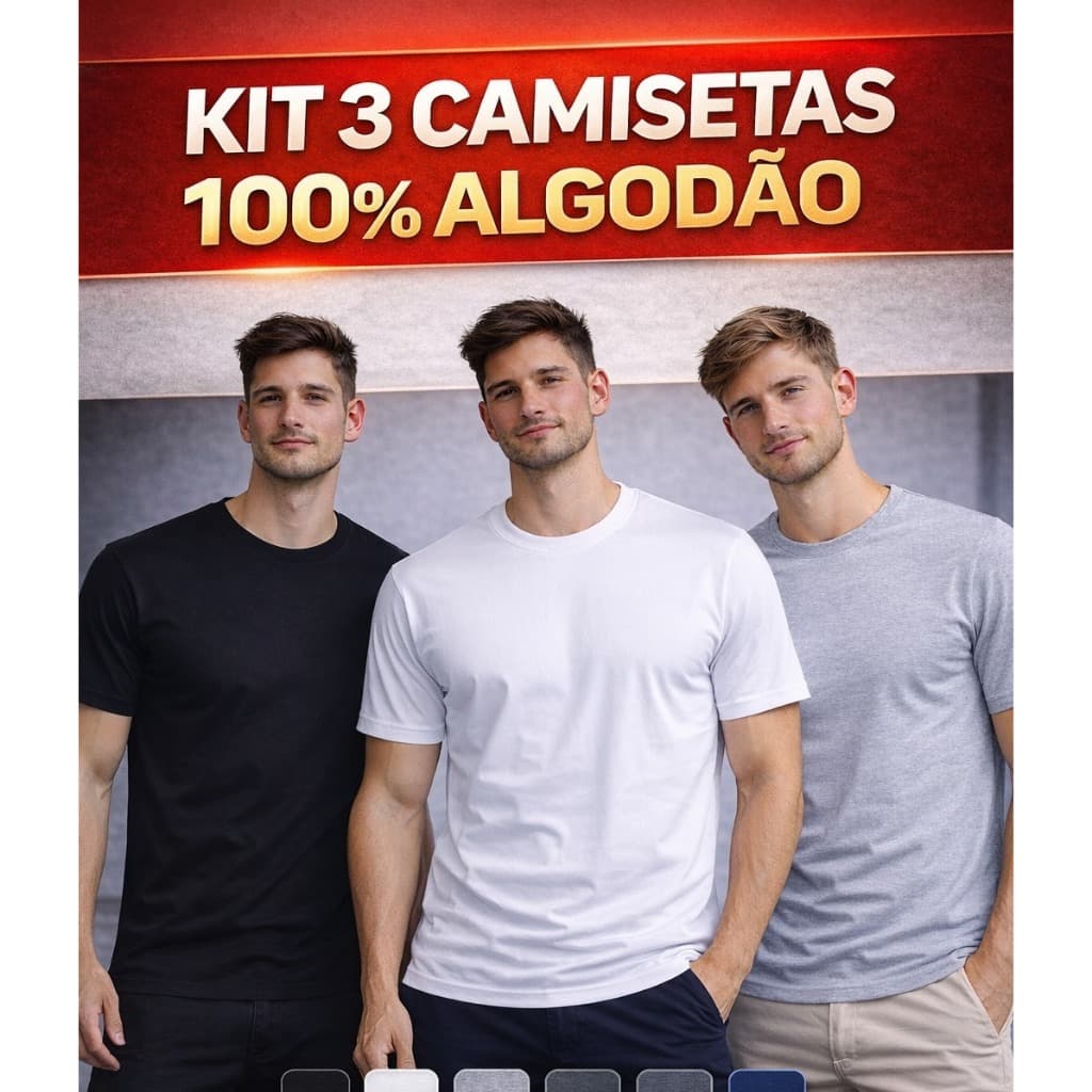 Combo 3 Camisetas Básicas Masculinas Algodão Puro – Qualidade, Estilo e Durabilidade