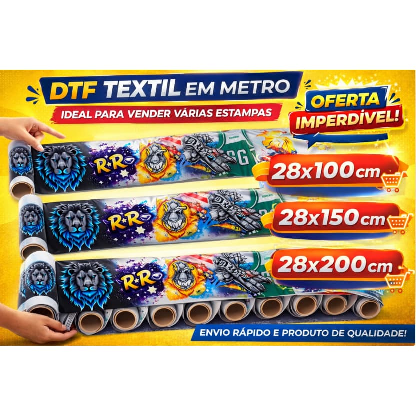 Impressão DTF Têxtil por Metro 28 cm Pronta para Prensar