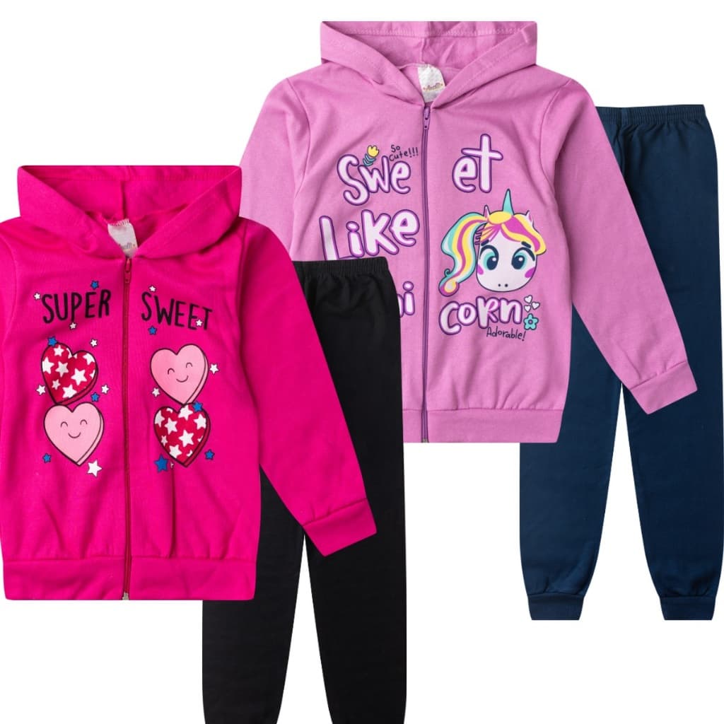 Kit 2 Conjuntos Infantil Menina Moletom Roupas de Frio Inverno