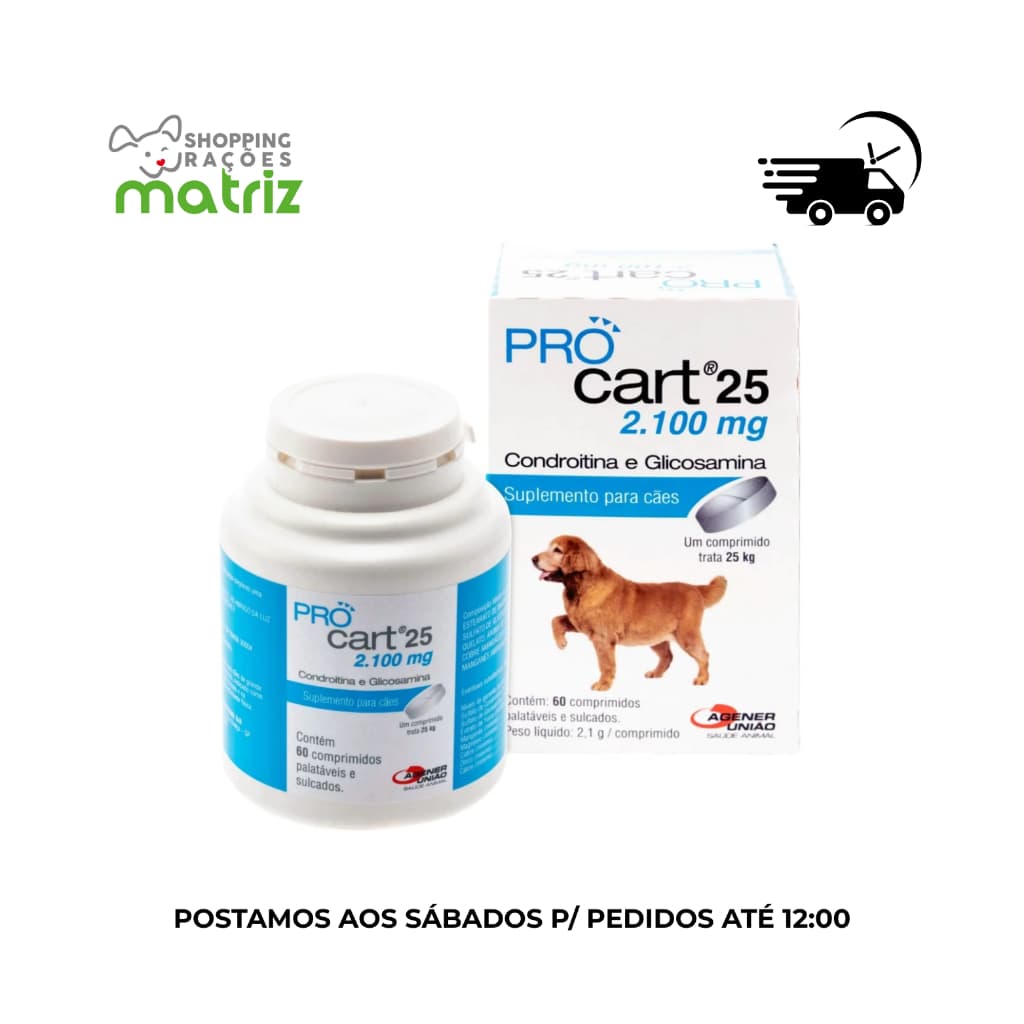 Pro Cart/Procart 25 Condroitina Glicosamina 60 Comp/ Para Cães 2100mg - Agener União