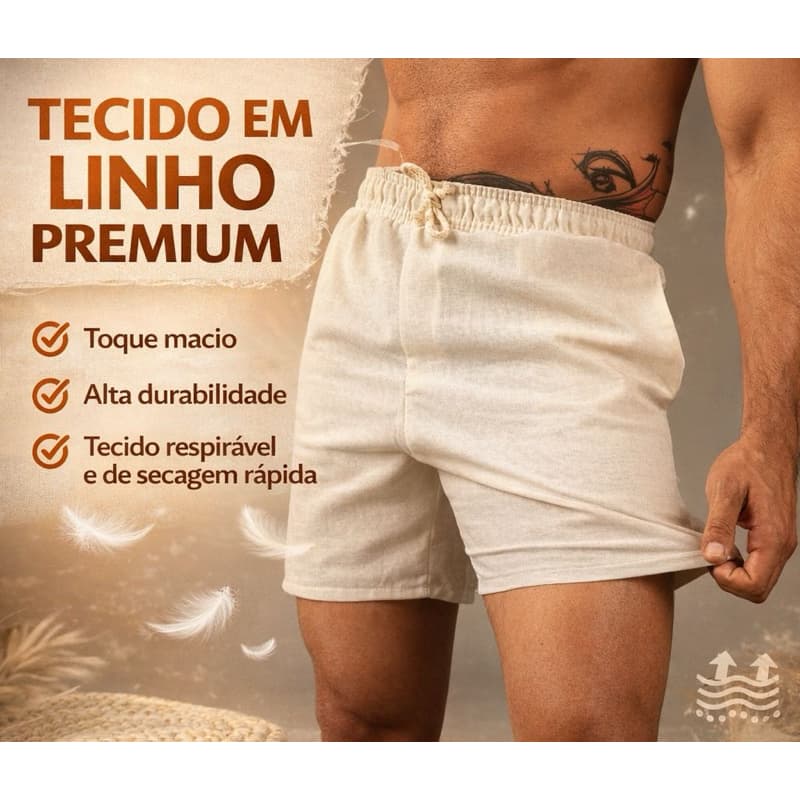 Short Linho Masculino Básico Bermuda Mauricinho Alta Qualidade Dois Bolsos Cordao Ajustavel