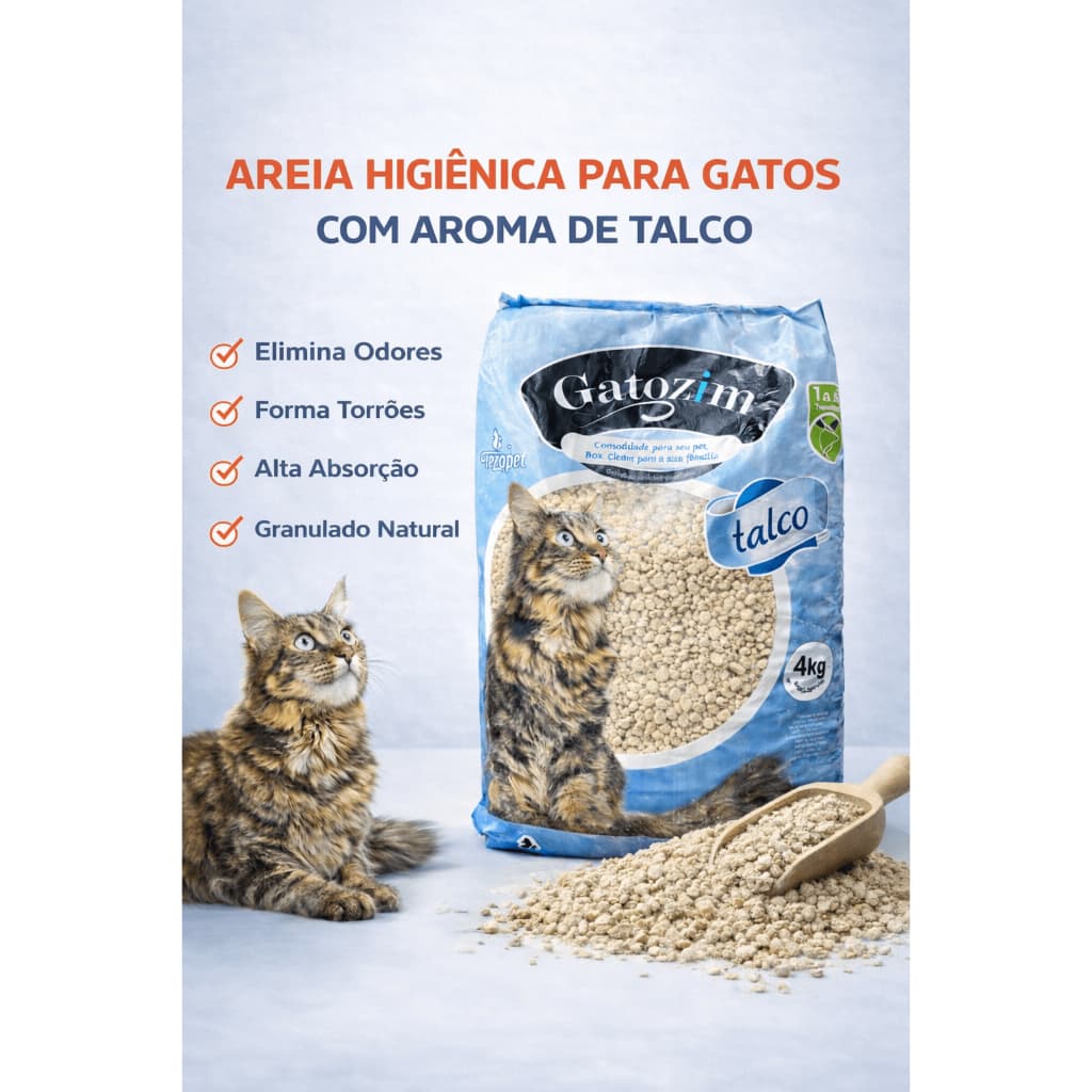 Areia Higiênica para Gatos Aroma Talco 4kg – Alta Absorção e Controle de Odores
