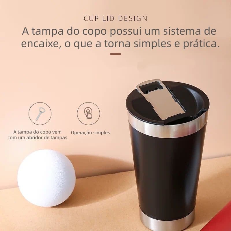 KIT 20/30/40/50 Copo Térmico com Tampa E Abridor 473ml Cerveja Café Inox Beer Cup Gelada Quente Caneca