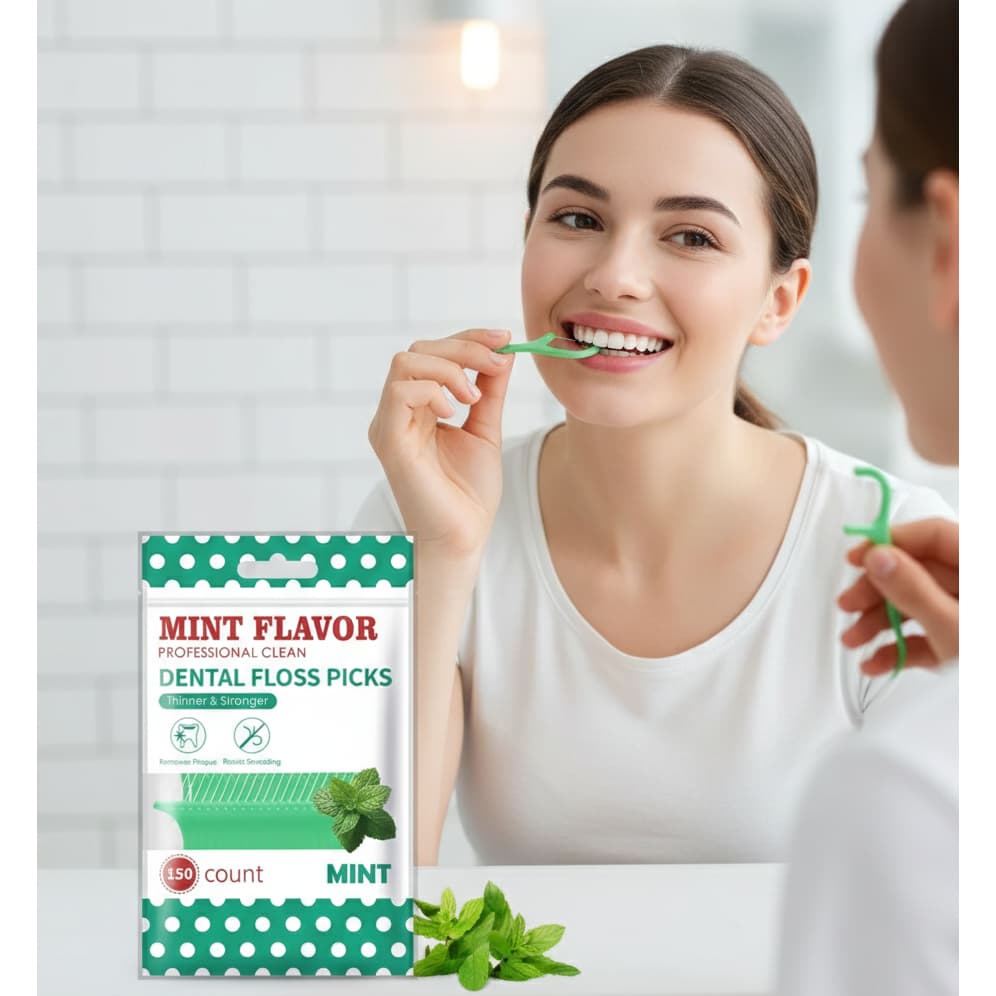 Fio Dental com Haste ,  Aroma Menta, Flosser ,para Higiene Bucal, Forma de Arco Pacote com 100/200/300 Unidades Com Sabo