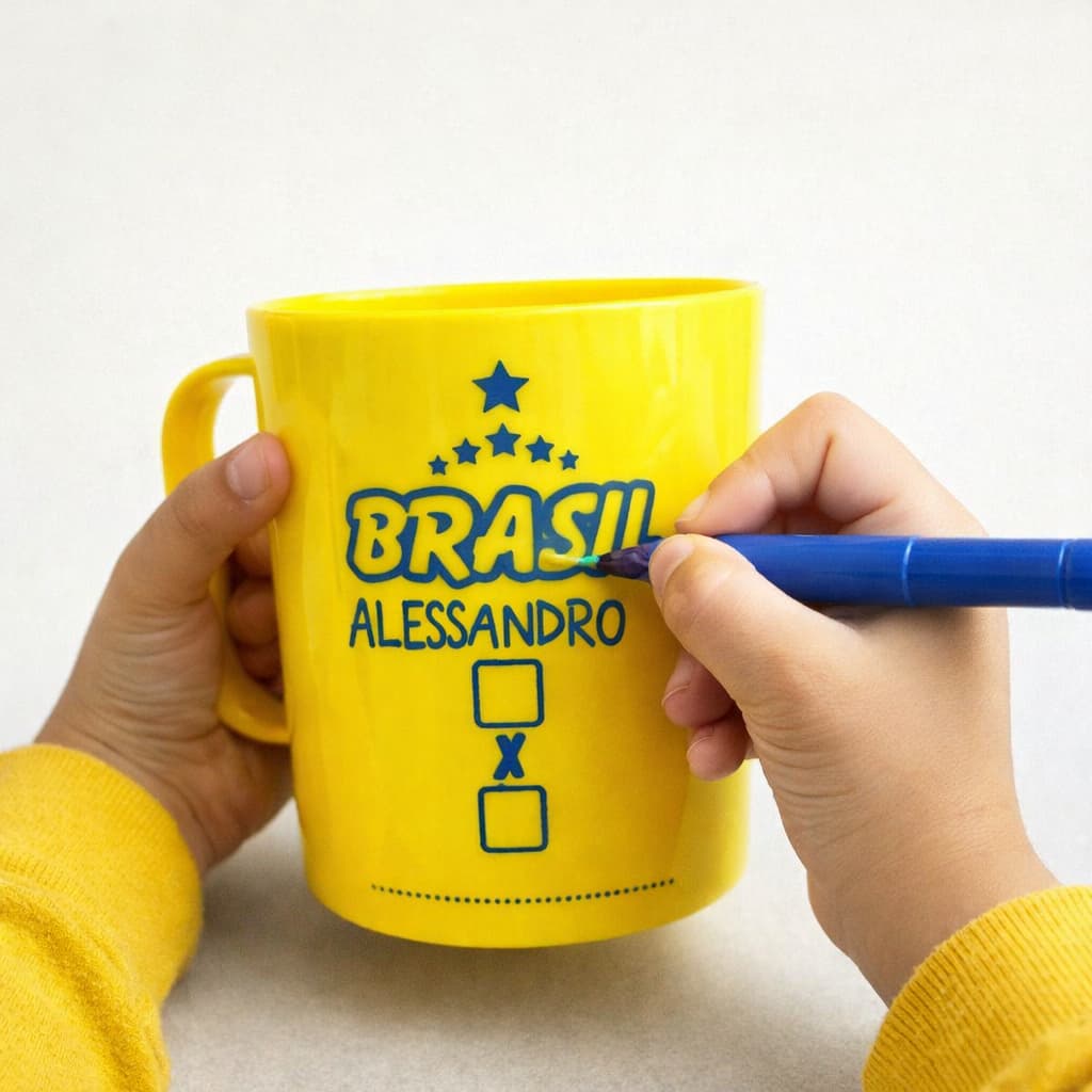 Kit 08 Canecas PLACAR 400ml Amarela plástico - Decorar, comemoração, lembrancinha, copa do mundo