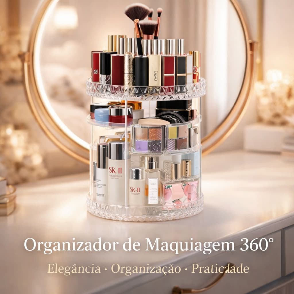Organizador de maquiagem em Acrilico Giratório 360 Suporte de Cosméticos Porta Perfumes Hidratante