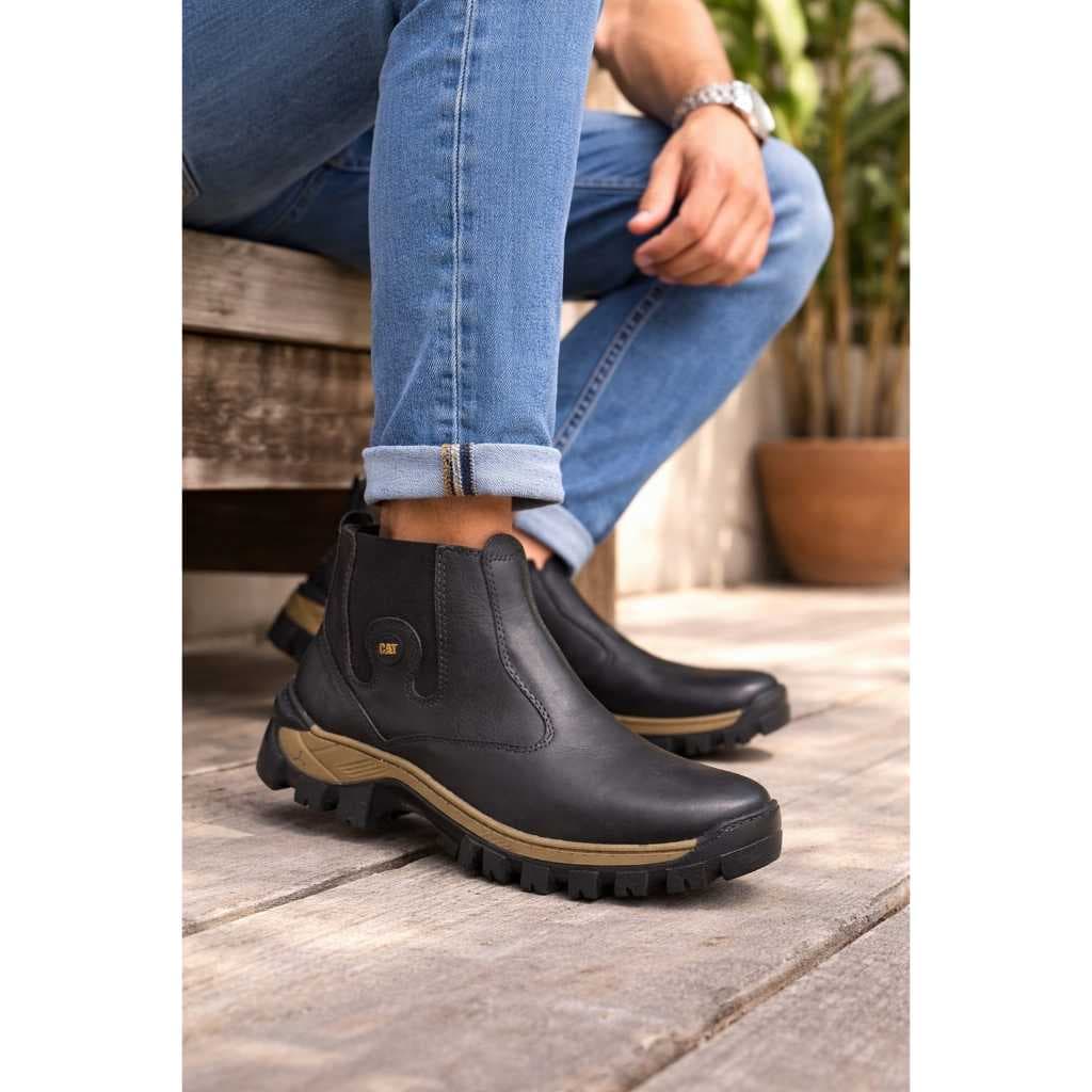 Bota Botina de Segurança / Trabalho toda em couro - Confortável e Resistente