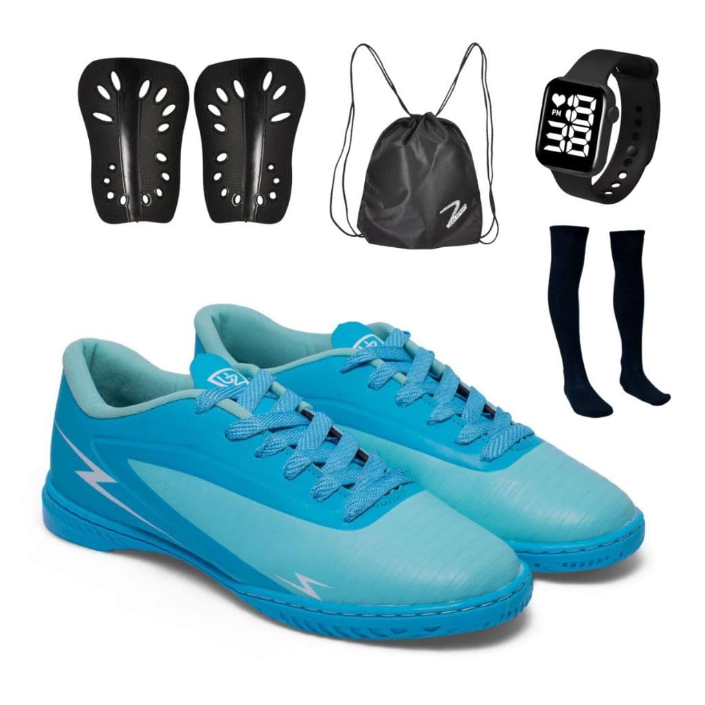 Chuteira Futsal Striker Adulto Quadra Salão Original Uzze Sport Meião Caneleira Mochila Relógio