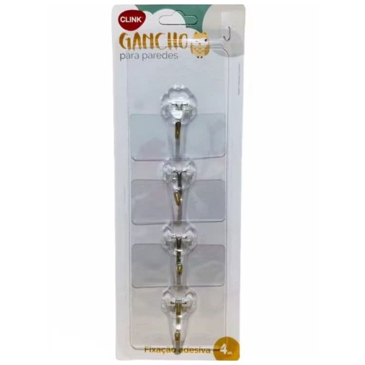 Kit com 4 Ganchos adesivo transparente com fixação resistente