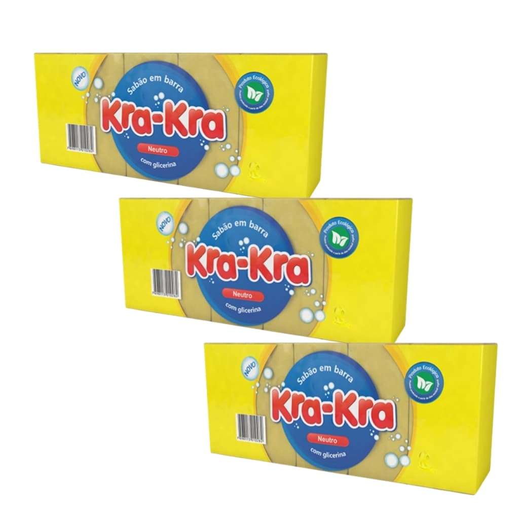 Kit 3 Sabão Em Barra Neutro Com Glicerina 5un Kra Kra