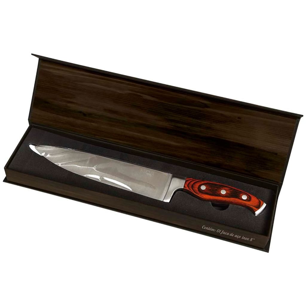 Faca 8" Aço Inox Cabo Madeira Mor Linha Steel