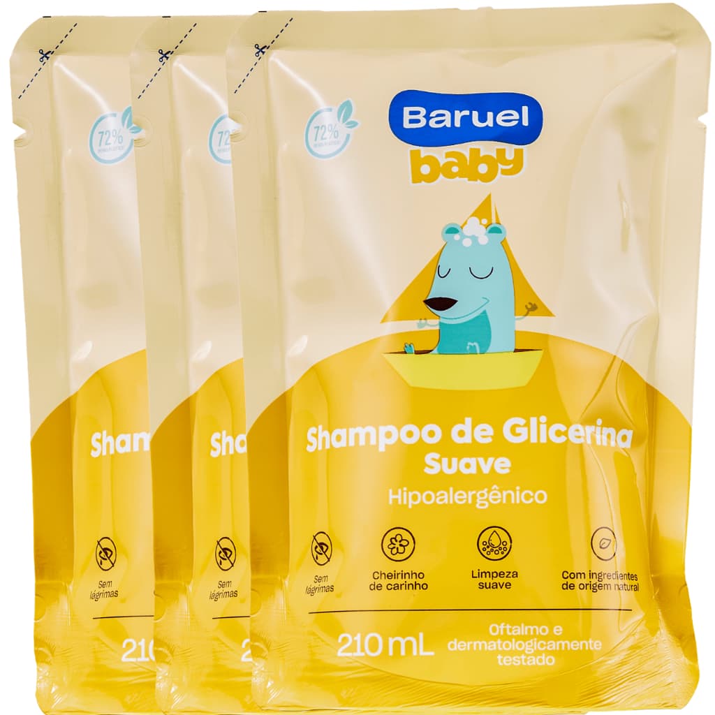 Kit 3 Refis de Shampoo Baruel Baby Glicerina Suave 210ml cada