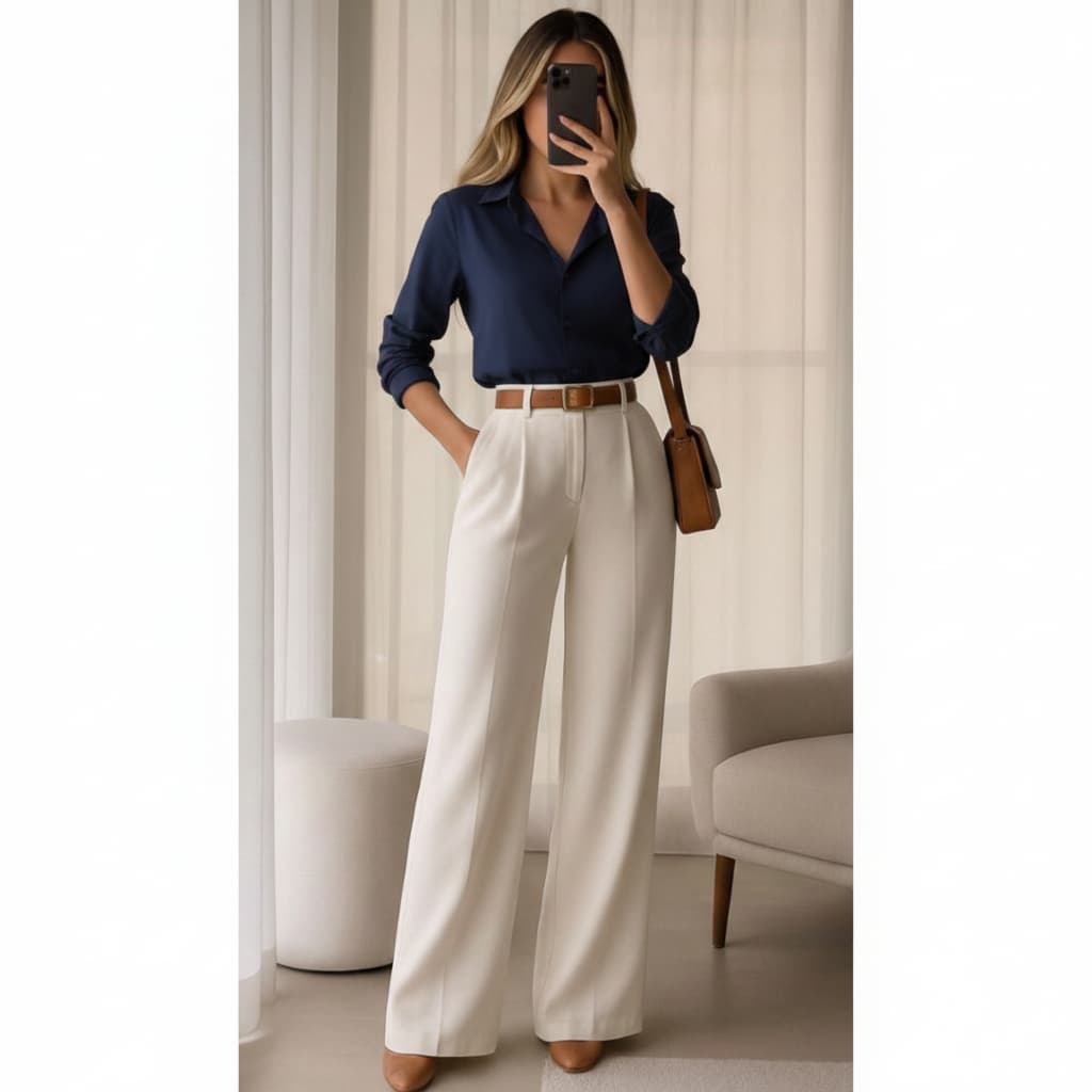 Conjunto Alfaiataria Feminino Premium | 3 Peças | Pantalona + Blusa Social + Cinto | Tecido Nobre Exclusivo