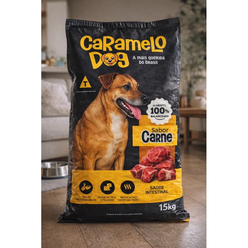 Ração para Cachorro Caramelo Dog 15kg Carne Sem Corante Ômega 3 e 6
