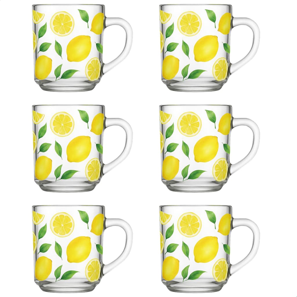Kit Jogo De Xicara Caneca De 230ml De Vidro Decorado Limão Siciliano