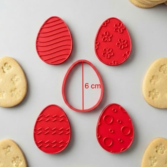 Kit Cortador de Biscoito Ovos de Páscoa – 4 Moldes Estampados – Massinha, Biscuit, Pasta Americana