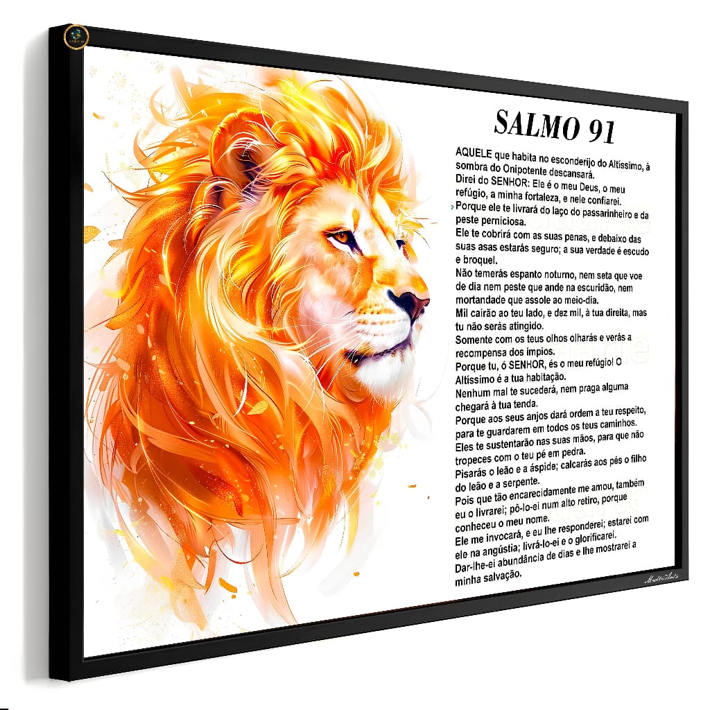 Quadro Decorativo Religioso Leão de Judá Salmos 91 Bíblia Fé moderno Sala Quarto hall escritorio