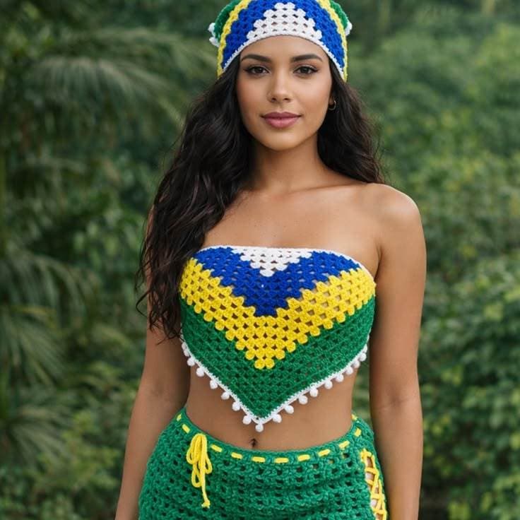 Bandana de croche copa do mundo Brasil