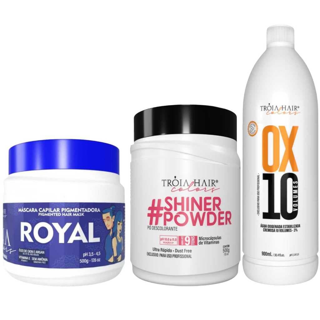 Pó Descolorante Premium 500g + OX 10 900ml + Troia Colors Royal 500g - Troia Hair