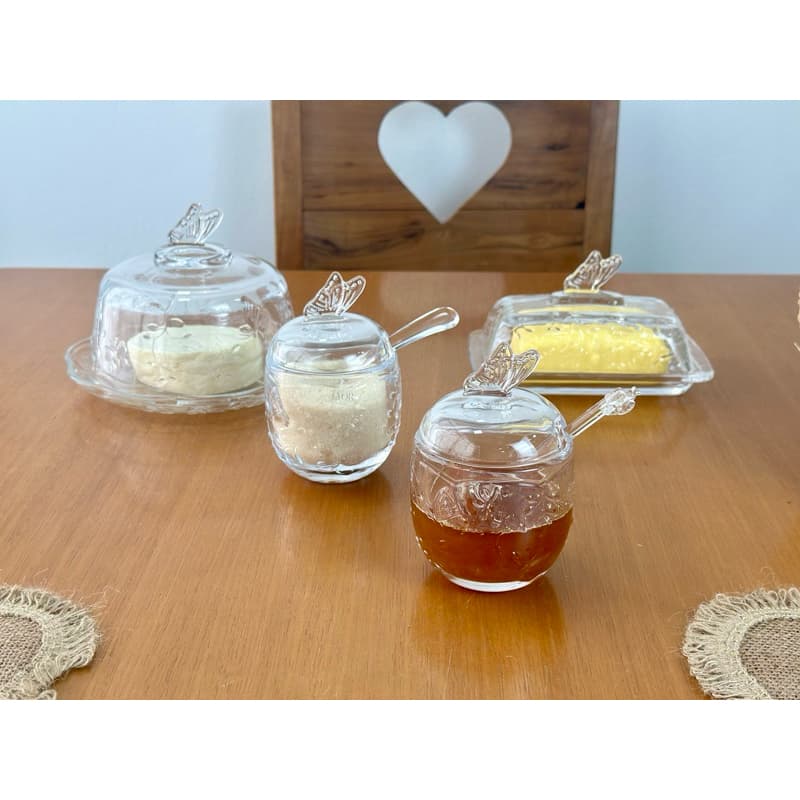 kit mesa Posta 4 Peças Butterfly Lyor - Queijeira, manteigueira , açucareiro e meleira