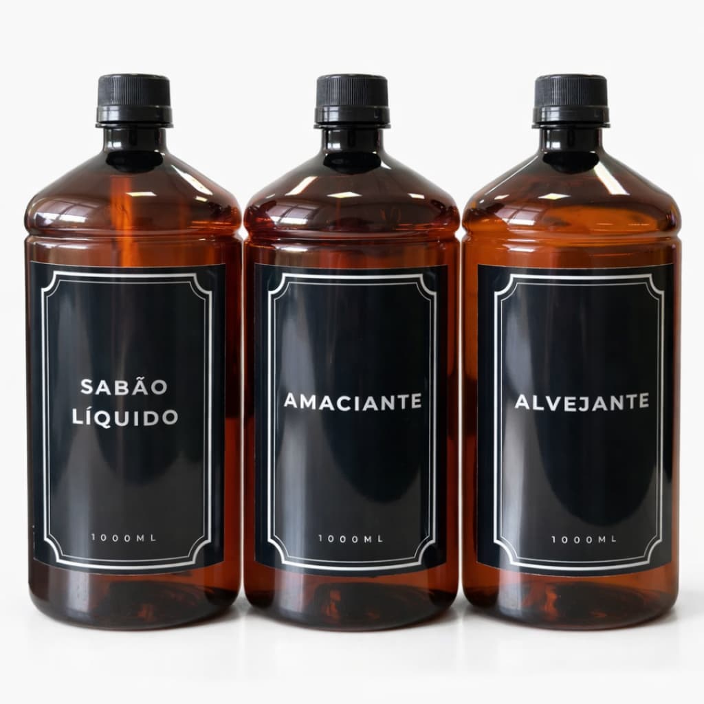 Kit Lavanderia Dispenser  1L Sabão Líquido Amaciante Alvejante Organizador Casa