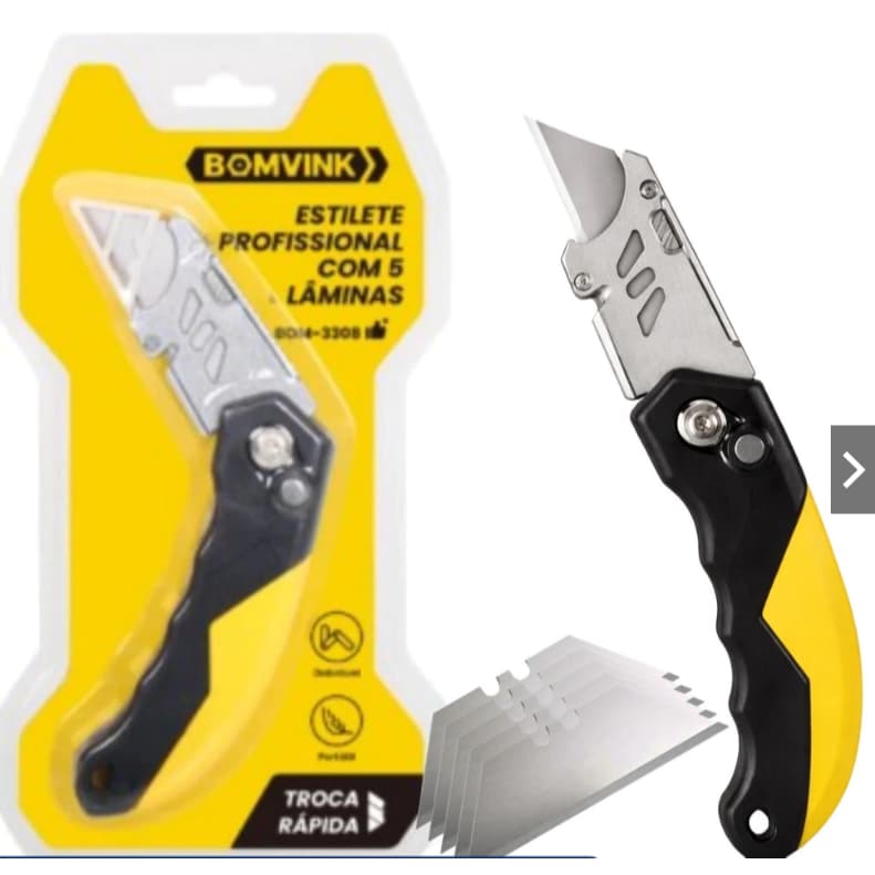 Estilete de Bolso Metal Dobrável Trapezoidal Reforçado c/ 5 Lâminas