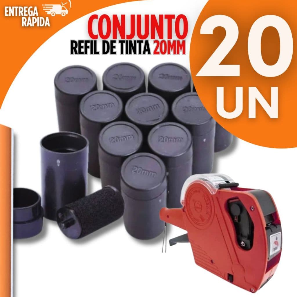 kit 20 Refil De Tinta Para Etiquetadora Tinteiro Rolete 20mm Precificadora De Preço Manual Universal