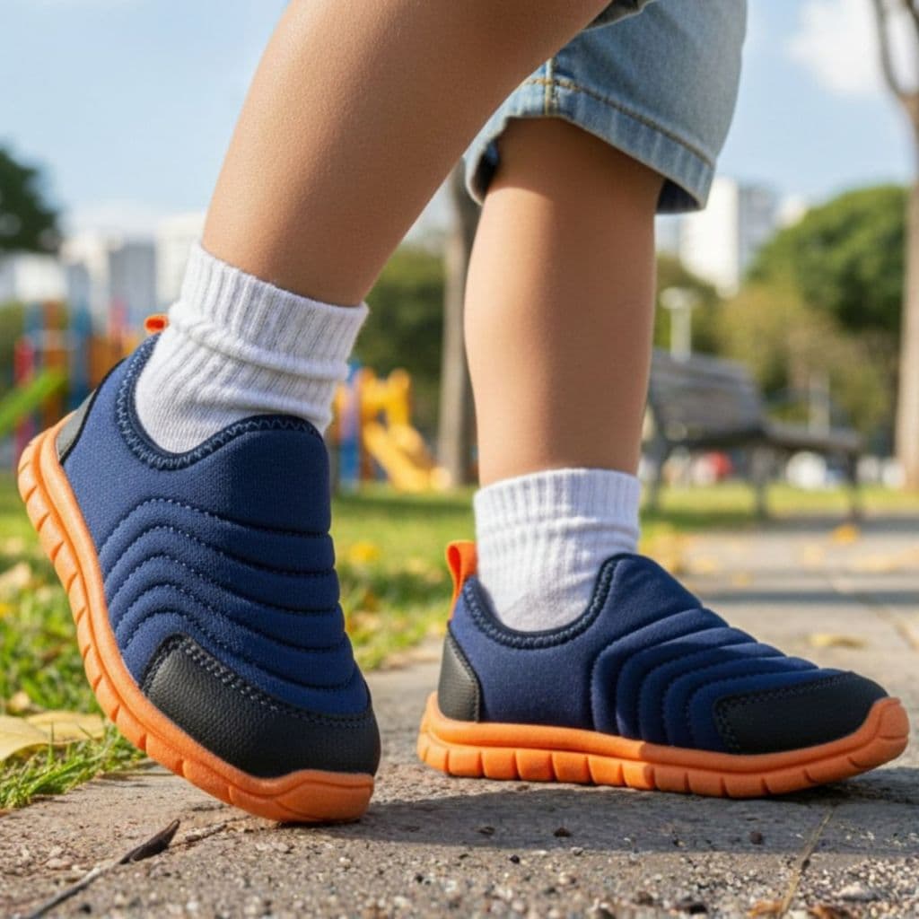 Tênis Infantil Menino Casual Escolar Calce Fácil Slip On Masculino Macio Confortável Azul Marinho