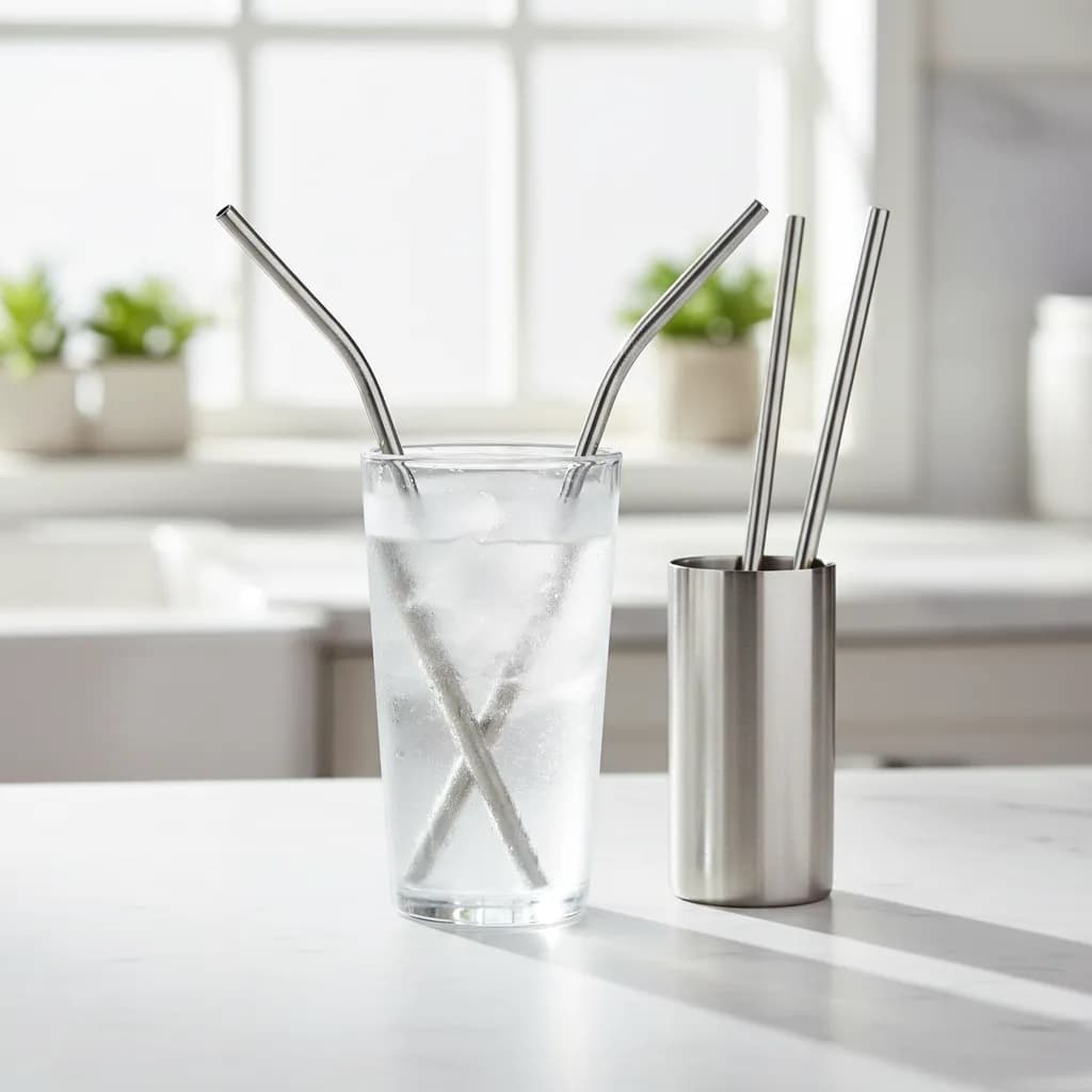 4 Canudos 2 Reto 2 Curvo Inox Reutilizável Ecológico Bebidas