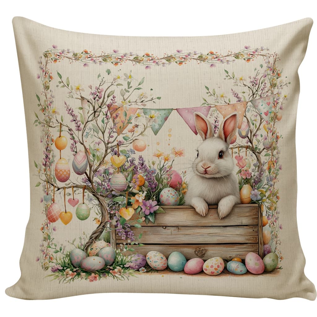Capa para Almofada Decorativa Aveludada com Zíper Páscoa Coelho Branco - Toque Macio e Decorativo