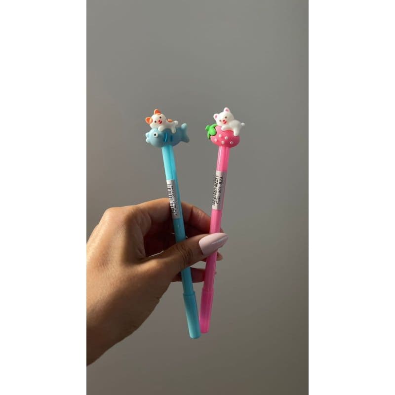 Caneta Gel Gatinho Kawaii no Peixe e Morango – Papelaria Criativa Japonesa