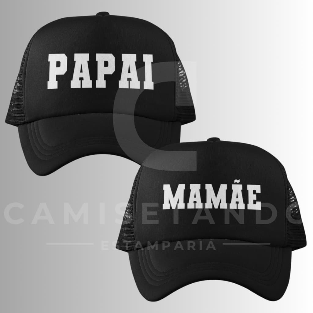 Kit 2 Bonés Mamãe Papai Revelação Mãe Pai Mamãe Papai Dad Mom Grávida Filho Filha Bebê