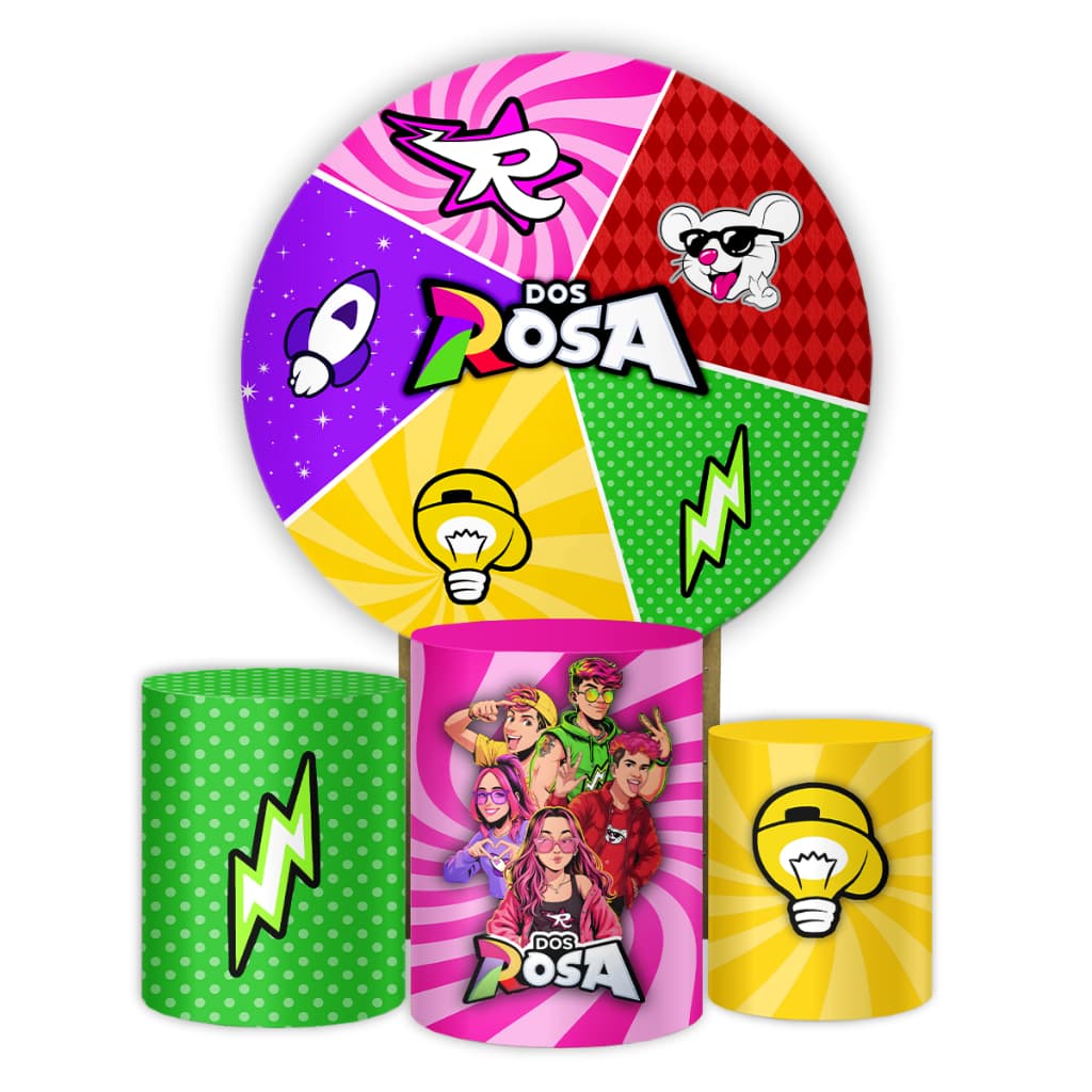 Kit Capas Painel e Cilindros Decoração Festa Tema Emilly Vick Os Rosa Lançamento Veste Fácil