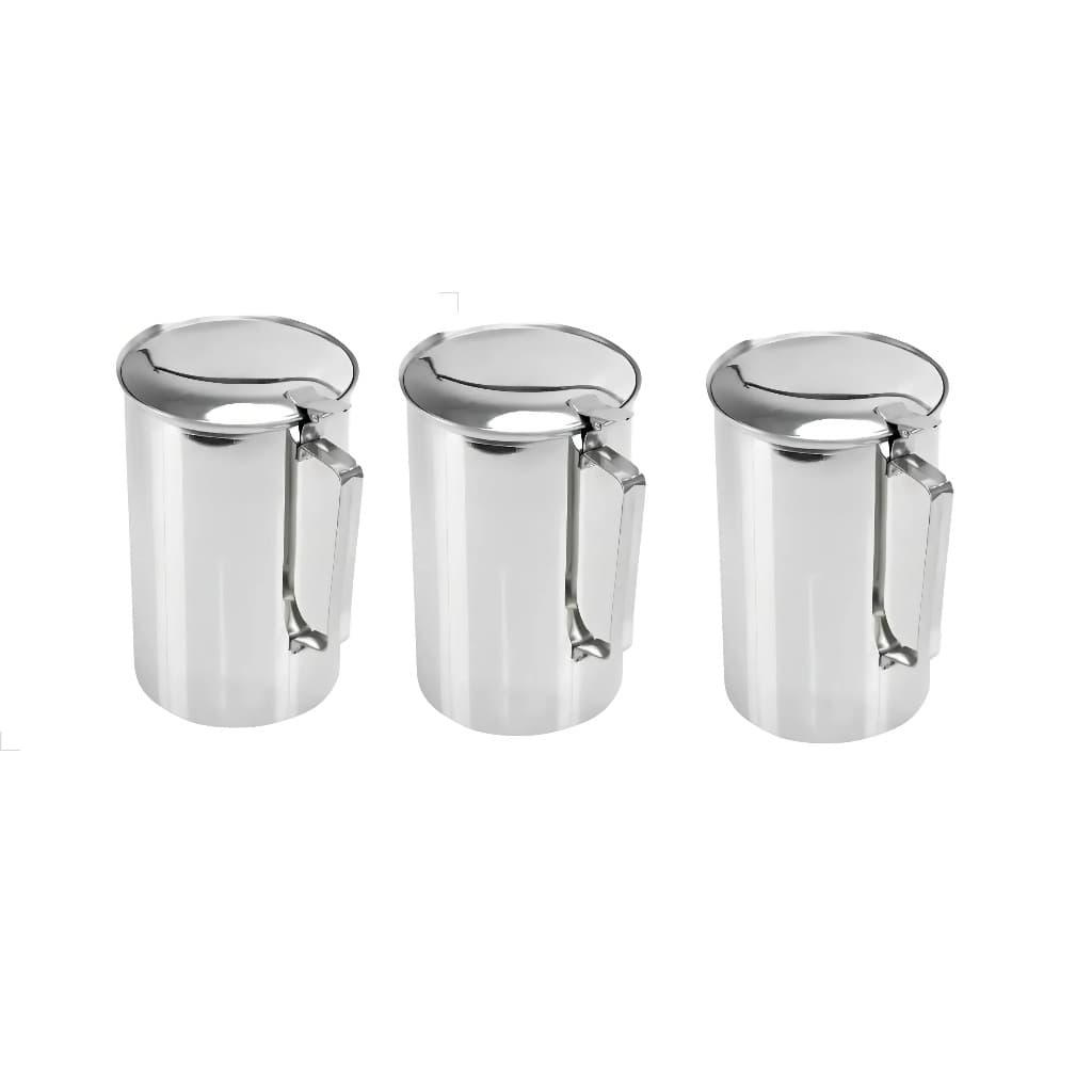 kit 3 Jarra Suco Água Aço Inox 2 Litros Com Tampa E Aparador De Gelo, guarapa, garapa, suco, refrigerante, bufet, servir