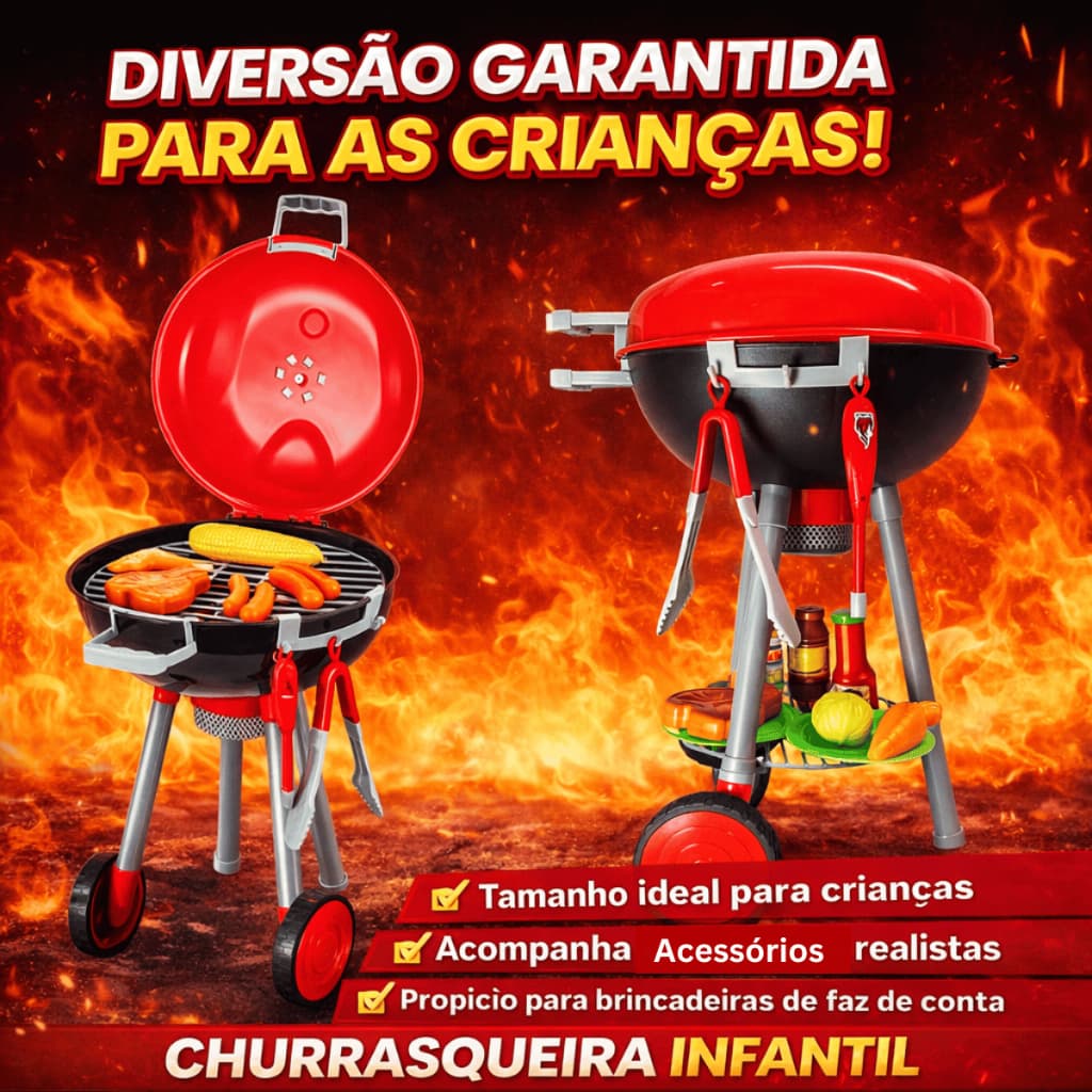 Churrasqueira Infantil Brinquedo Portátil Com Acessórios