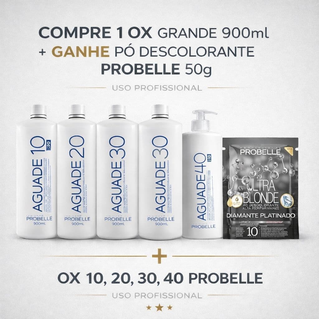 Agua Oxigenada Probelle 900ml+ Brinde Pó Descolorante 50g ESCOLHA SUA OX 10,20,30 E 40V