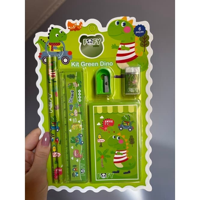 Kit Escolar Dinossauro Fofy 6 Peças | Material Escolar Infantil Completo DINO