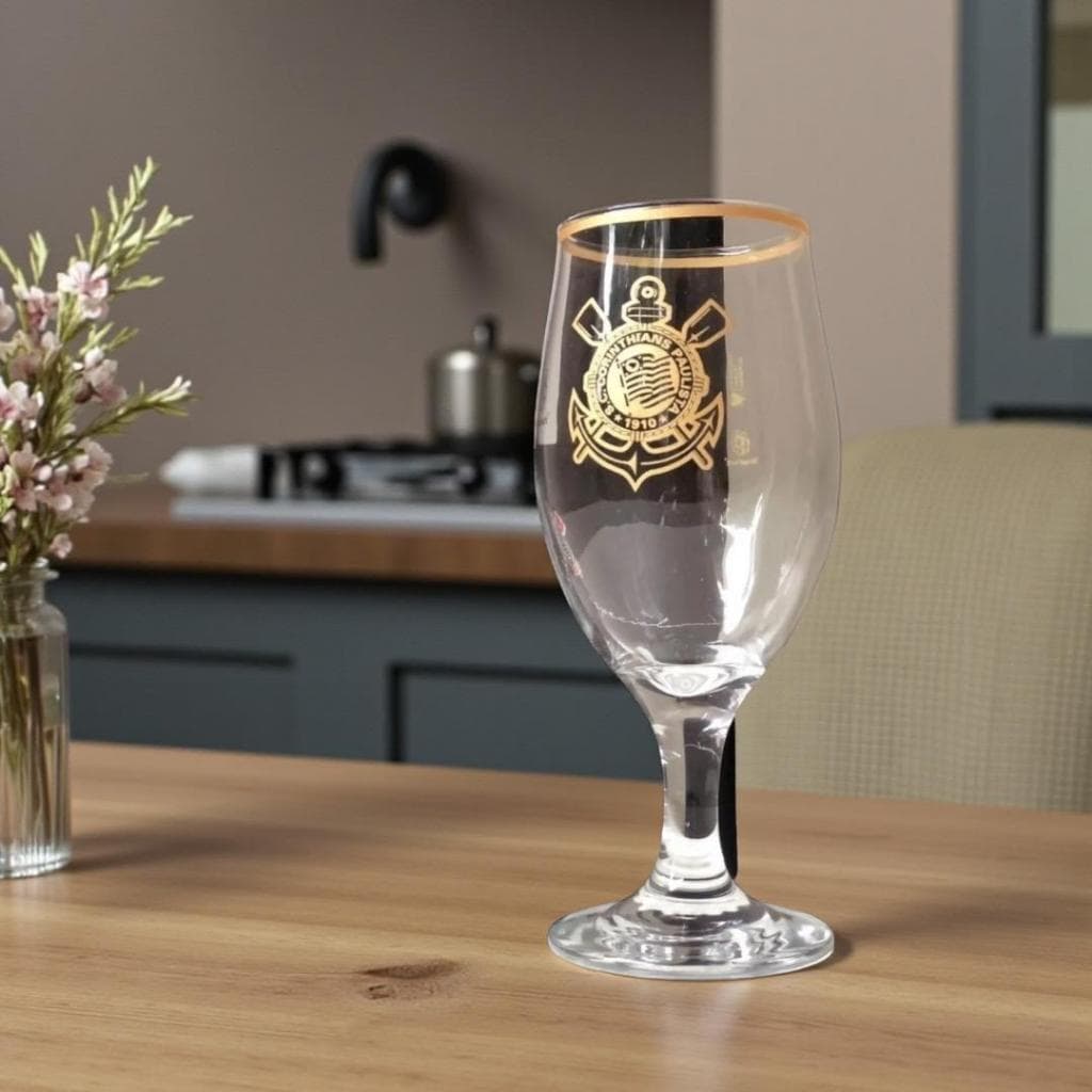 Taça Vidro Para Chopp 330ml Windsor Brasfoot Presente Corinthians Paulista Linha Ouro Dourado