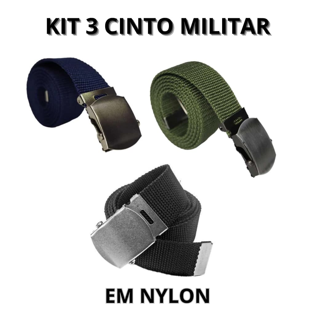 KIT 3 Cinto Masculino Militar AZUL,PRETO E VERDE em Nylon Polipropileno 3,5 cm de Largura Lançamento