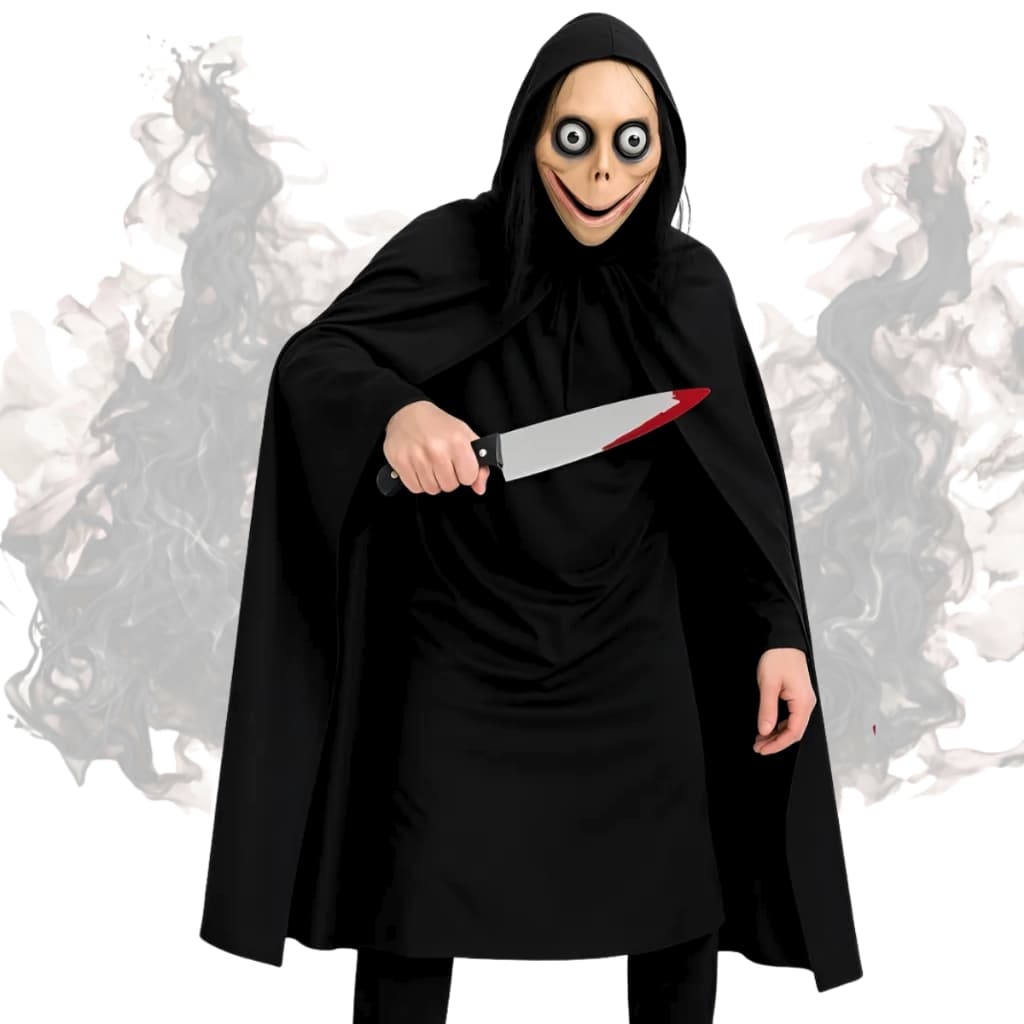 Fantasia Assustadora Momo Halloween Adulto Máscara Capa Festa Cosplay Terror