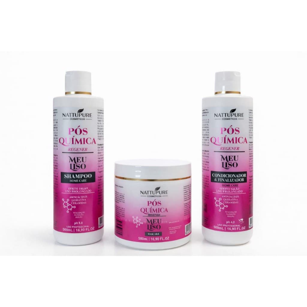Kit Pós Química Regener Meu Liso – Shampoo + Condicionador + Máscara 500ml