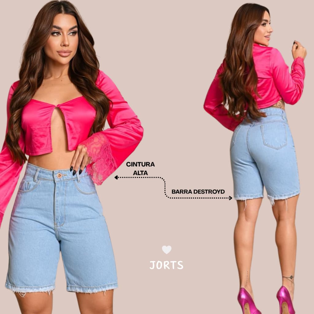 Bermuda Jorts Feminina Jeans CLARO DELAVÊ Cintura Alta Sem lycra