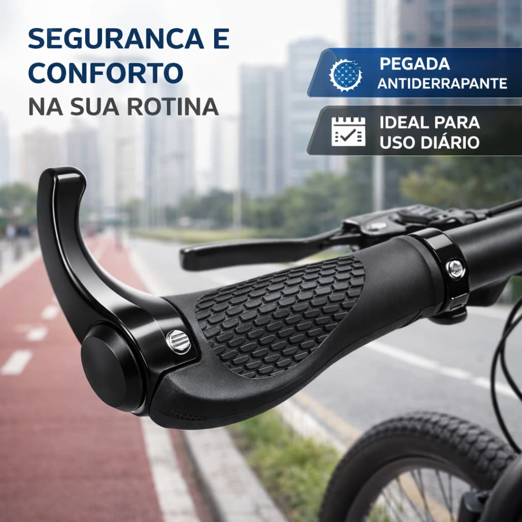 Manopla Bike Ergonômica com Trava Dupla Alumínio Absorção de Impacto