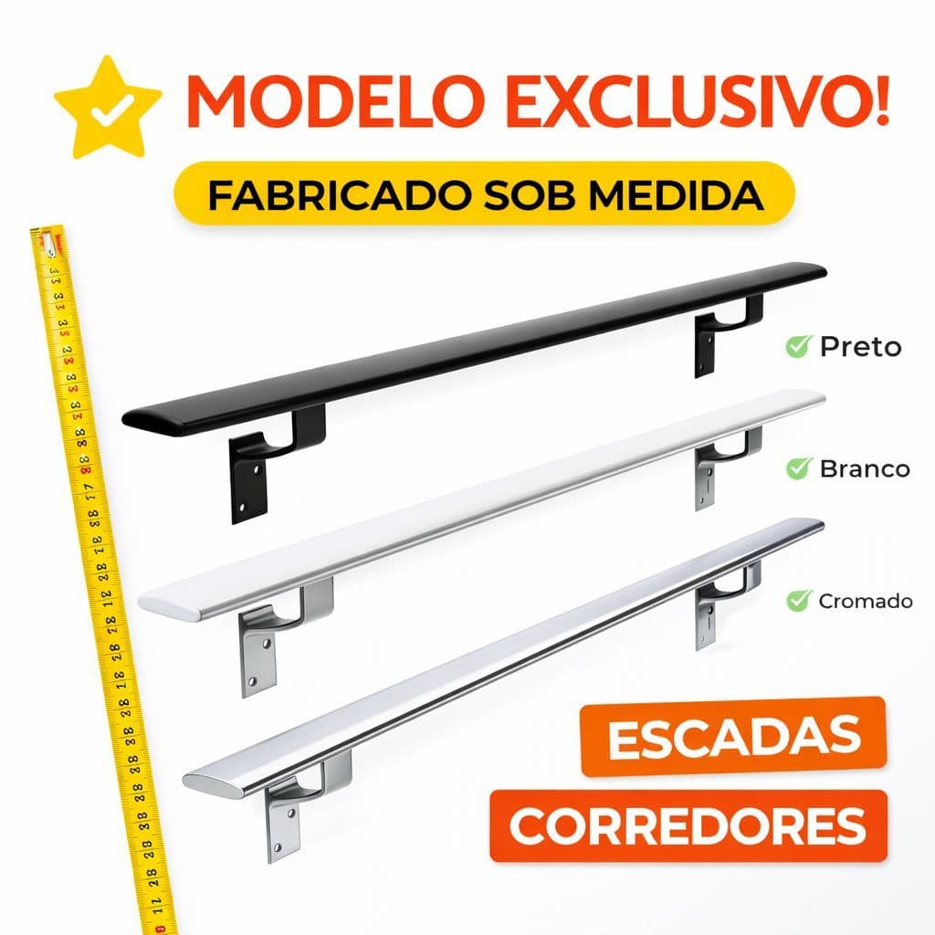 Corrimão Aluminio Chato 1 Metro Completo Escada Interna Externa